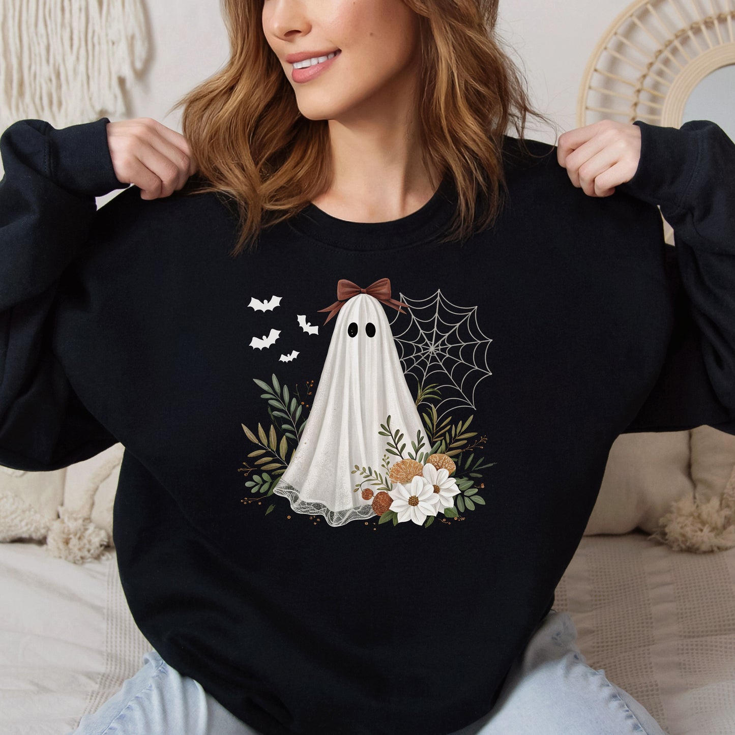 Spooky Ghost-Themed Crewneck Sweatshirt