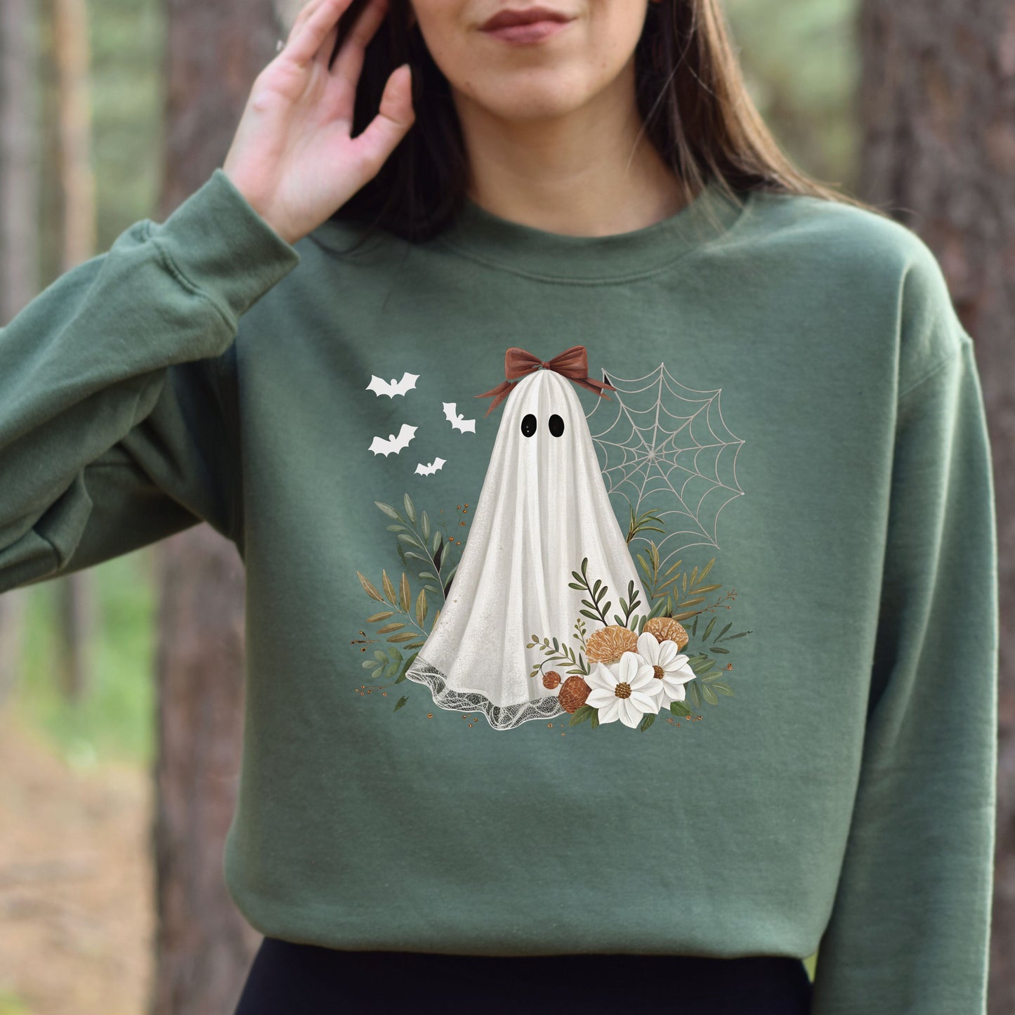 Spooky Ghost-Themed Crewneck Sweatshirt