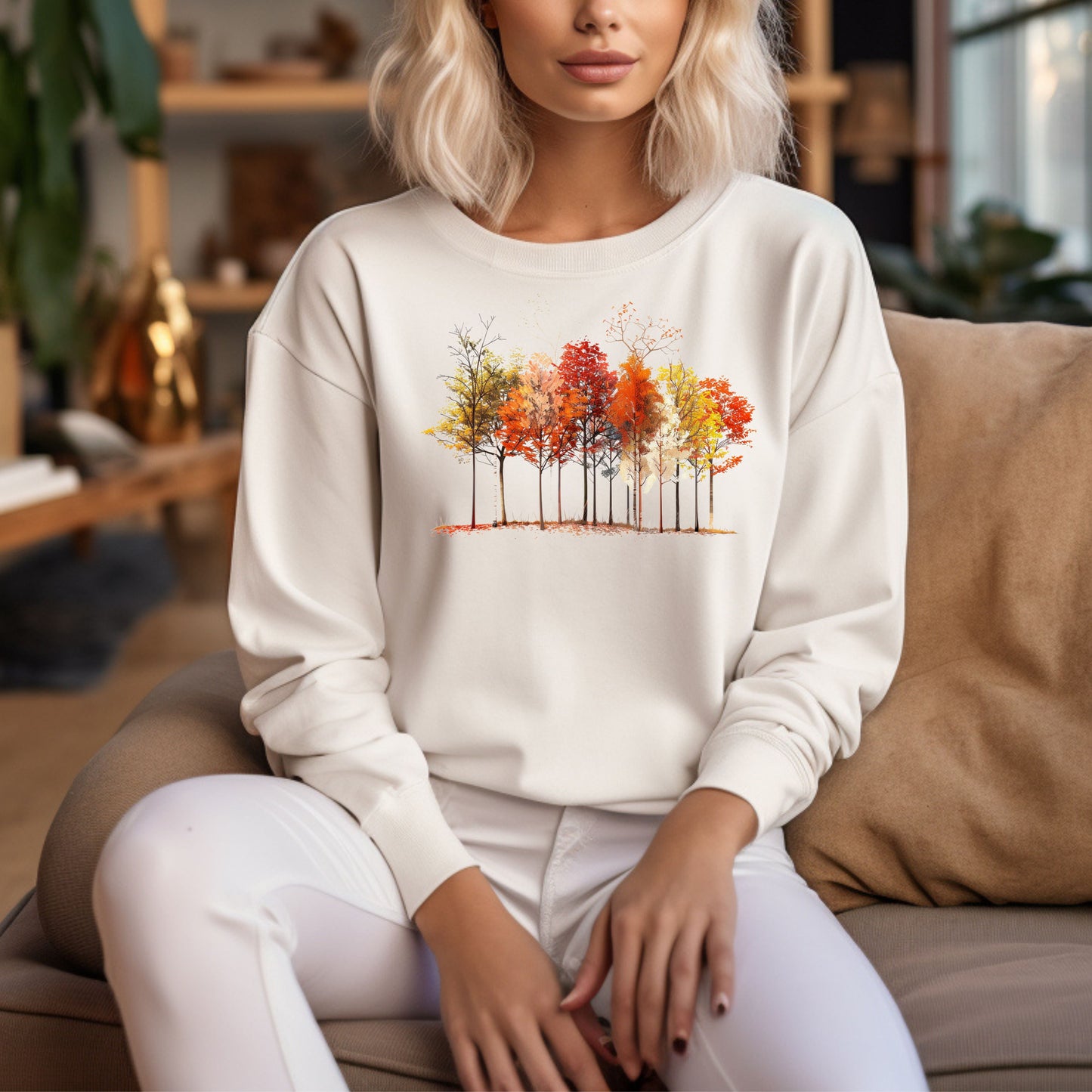 Cozy Autumn Trees Crewneck Sweatshirt For Everyday Wear