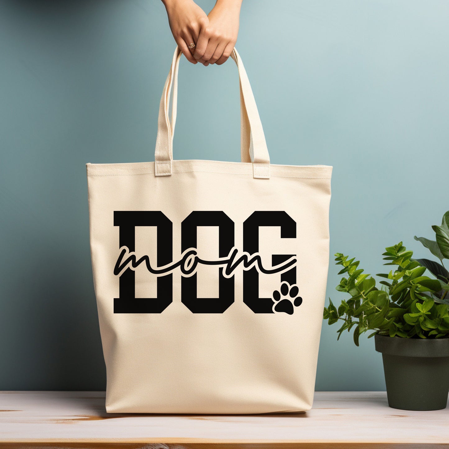 Dog Mom Cotton Canvas Tote Bag, Eco-Friendly Pet Lover Gift