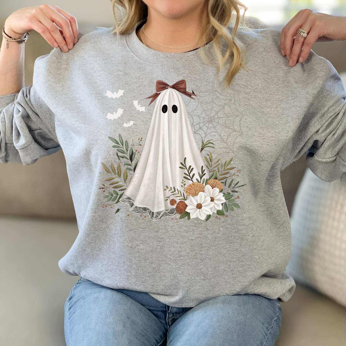Spooky Ghost-Themed Crewneck Sweatshirt