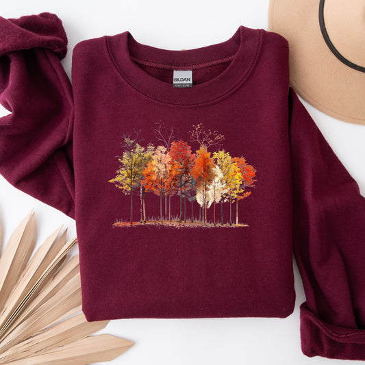 Cozy Autumn Trees Crewneck Sweatshirt For Everyday Wear