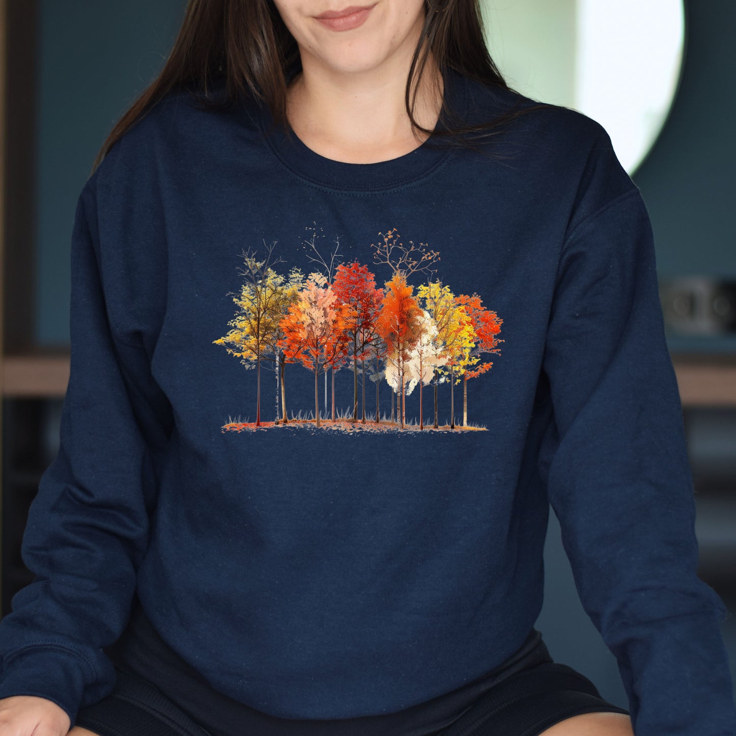 Cozy Autumn Trees Crewneck Sweatshirt For Everyday Wear
