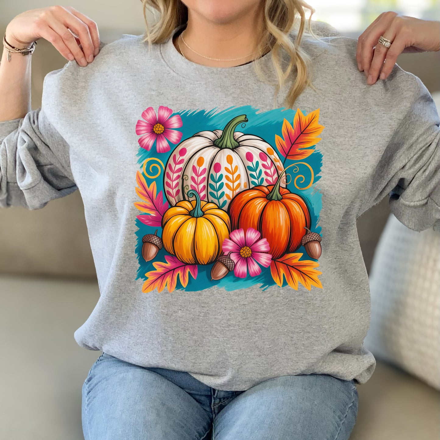 Fall Pumpkin Sweatshirt, Cozy Crewneck for Autumn,