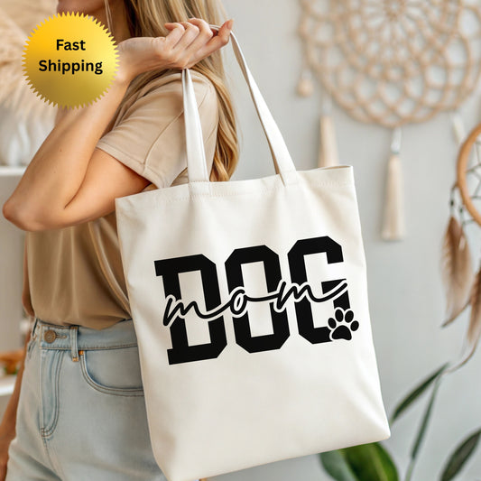 Dog Mom Cotton Canvas Tote Bag, Eco-Friendly Pet Lover Gift